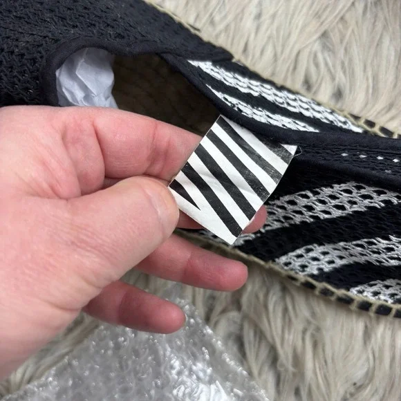 Off-White Men's 12.5 Black White Striped Open Knit Espadrille Resort Beachy Boho - Picture 4 of 9